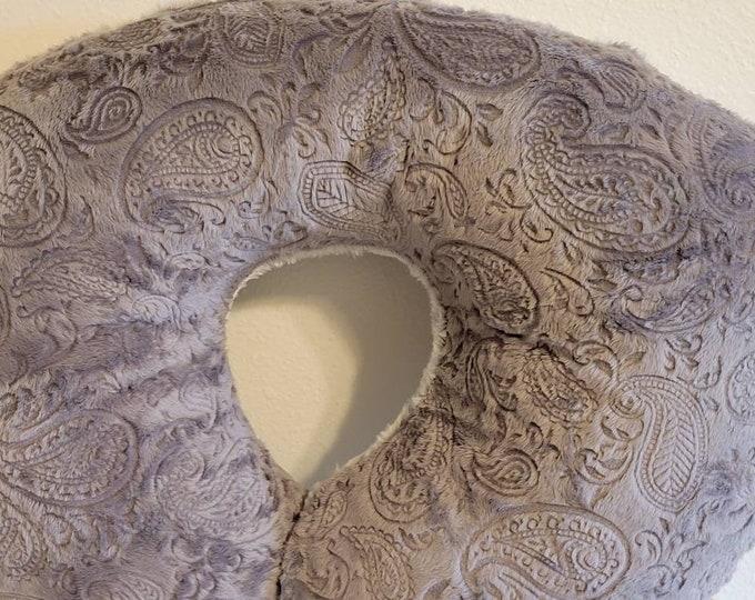 Paisley granite soft minky-nursing pillow cover-silver faux fur-ready to ship-pillow cover-free shipping in USA-paisley nursing pillow cover