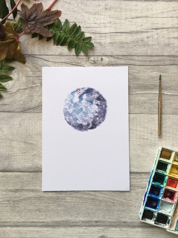 Full Moon Watercolour Print ++ New Moon Print, Night Sky Print, Full Moon Artwork, Nursery Art, Mini Print, Art Print, Yoga Moon, Yogi Print
