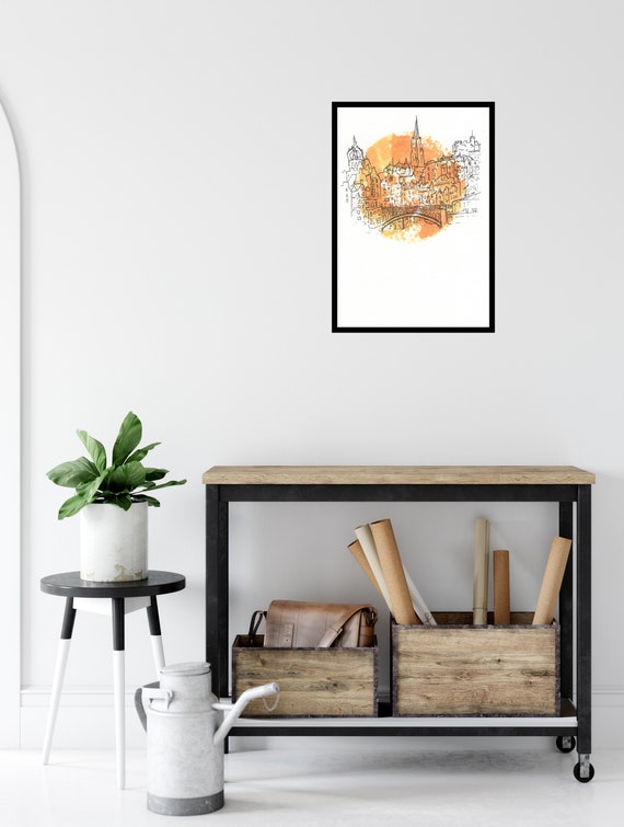 Edinburgh Print ++ Edinburgh Line Drawing, Arthurs Seat, Edinburgh Print, Scotland Print, Edinburgh Artwork, Edinburgh Skyline, Calton Hill