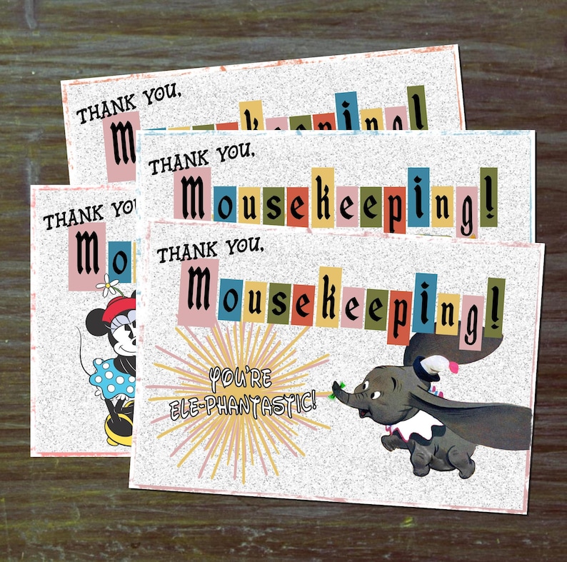 DIY Mousekeeping Envelopes { or 5x7 notes } DIY Mousekeeping Disney Vacation Tips Cards Notes Disneyland Hotel Resort California Anaheim