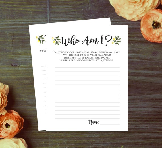 DIY Who Am I Guessing Game { Vintage Mediterranean } party icebreaker printable botanical anthro lemons italian uprint instant download Il_570xn