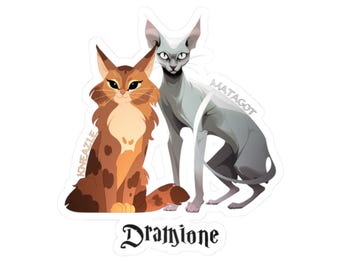 Dramione Sticker: Kneazle and Matagot Fanart, Magical Creatures Book Lovers Gift