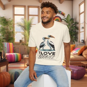 Masked Boobies Funny Shirt | I Love Boobies Pun Tee | Animal Humor Graphic | Unisex T-Shirt | Quirky Gift | Bird Nerd Apparel | Plus Sizes