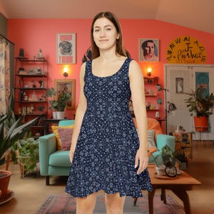 Abstract Midi Dress: Electrochemistry Blue Pattern, Stretch Comfort, Plus Size