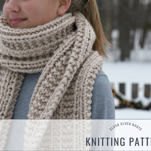 HARPER GRANDE Scarf Knitting PATTERN | Super Chunky Scarf | Beginner Scarf | Mens Scarf | Womens Scarf