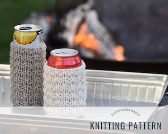 DOCKSIDE Beverage Cozy Knitting PATTERN | Includes Two Sizes | Can Holder | Bottle Holder | Skinny Can Holder | Cottage Collection