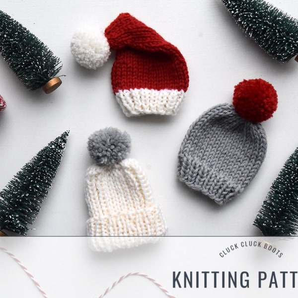 TANNENBAUM Ornament Trio Knitting PATTERN | Three Patterns | Quick Knits | Christmas Ornaments | Package Toppers | Mini Hat Ornaments