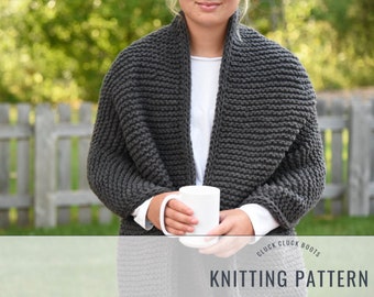 RIETBROCK Blanket Wrap Knitting PATTERN | Knit Shawl | Easy Wrap | Chunky Knit Wrap | Blanket Shawl