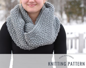 DENNING Infinity Scarf Knitting PATTERN | Long Infinity Scarf | Seed Stitch Cowl | Chunky Infinity Cowl | Modern Cowl