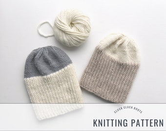 EVERLY Two Color Beanie Knitting PATTERN | Easy Knit | Quick Knit | Fall + Winter Accessory | Knit Hat