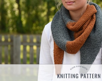 ROWAN Two Color Scarf Knitting PATTERN | Knit Shawl | Beginner Scarf | Beginner Triangle Scarf