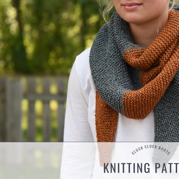 ROWAN Two Color Scarf Knitting PATTERN | Knit Shawl | Beginner Scarf | Beginner Triangle Scarf