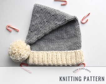 NICHOLAS Santa Hat Knitting PATTERN | Brimmed Hat Pattern | Holiday Hat | Adult | Elf Hat