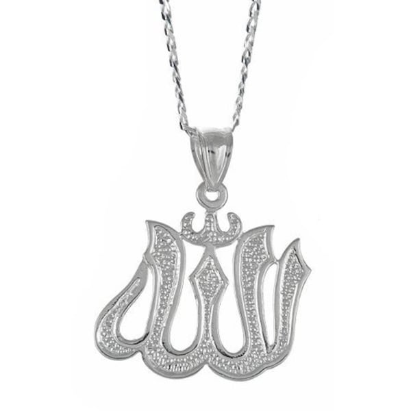 Sterling Silver .925 Muslim / Islam Allah Pendant w. Cuban Chain