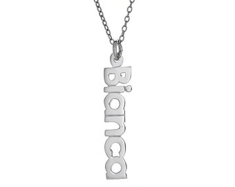 925 Sterling Silver Vertical Block Letter Name Necklace with Chain (MADE IN USA)