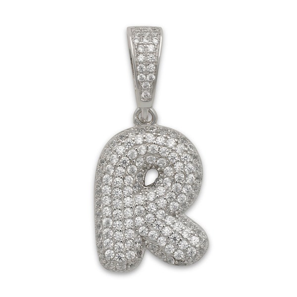 Small CZ .925 Sterling Silver Bubble Letter Pendant, Charm, Initial Pendant, Letter Charm