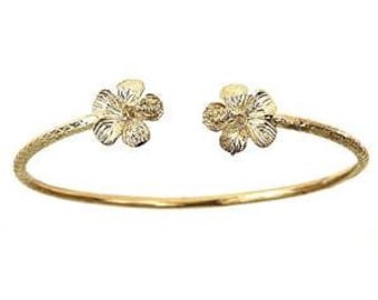 10K Yellow Gold West Indian Bangle w. Flower Ends, 1 piece