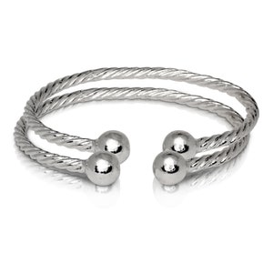 Ball Ends Coiled Rope .925 Sterling Silver West Indian Bangles, 1 pair