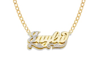 Script Gold Double Nameplate First Letter Diamond Cut Necklace