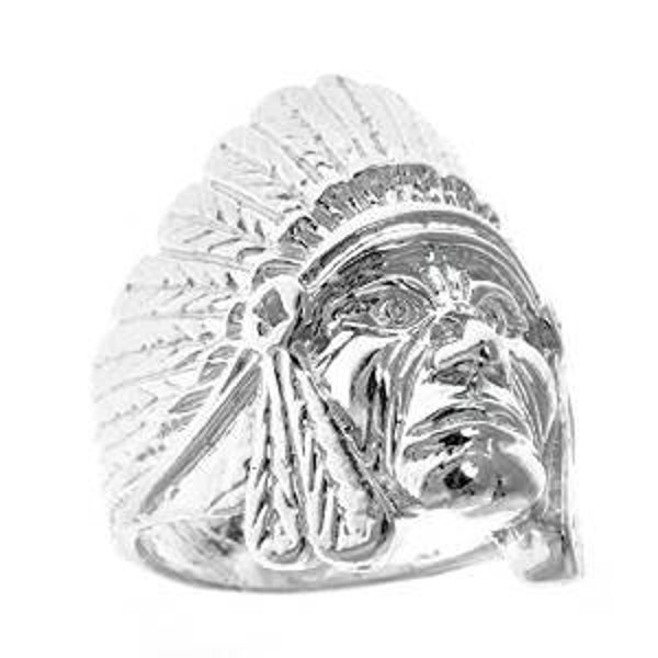 Men's .925 Sterling Silver Indian Chief Head, Chopper Biker Motorcycle (Made in USA)