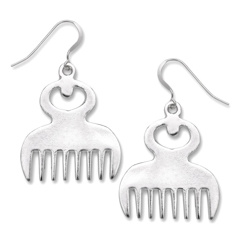 925 Sterling Silver Earrings, African Comb Earrings / Duafe Earrings ...