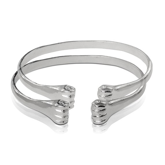 Flat Fists Ends .925 Sterling Silver Bangles 1 Pair Etsy