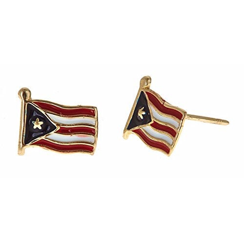 14k Yellow Gold Studs Earrings W Puerto Rico Flag Etsy