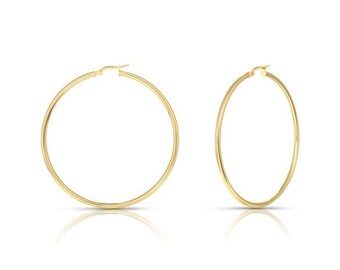 Hoop Earrings .925 Sterling Silver Gold Plated,  2mm