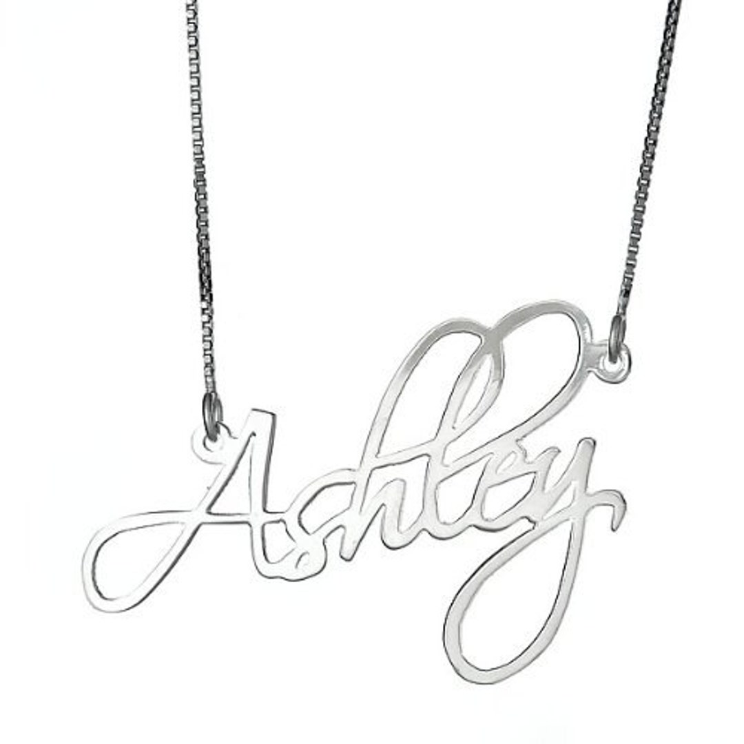 Modern Script .925 Sterling Silver Name Plate Necklace, Personalized
