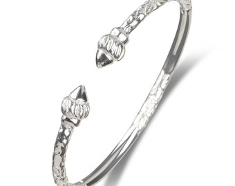 Better Jewelry, Silver Cuff Bracelet Bangle Carribean Taj Mahal Ridged Arrow Solid .925 Sterling Silver West Indian Bangle, 1 piece