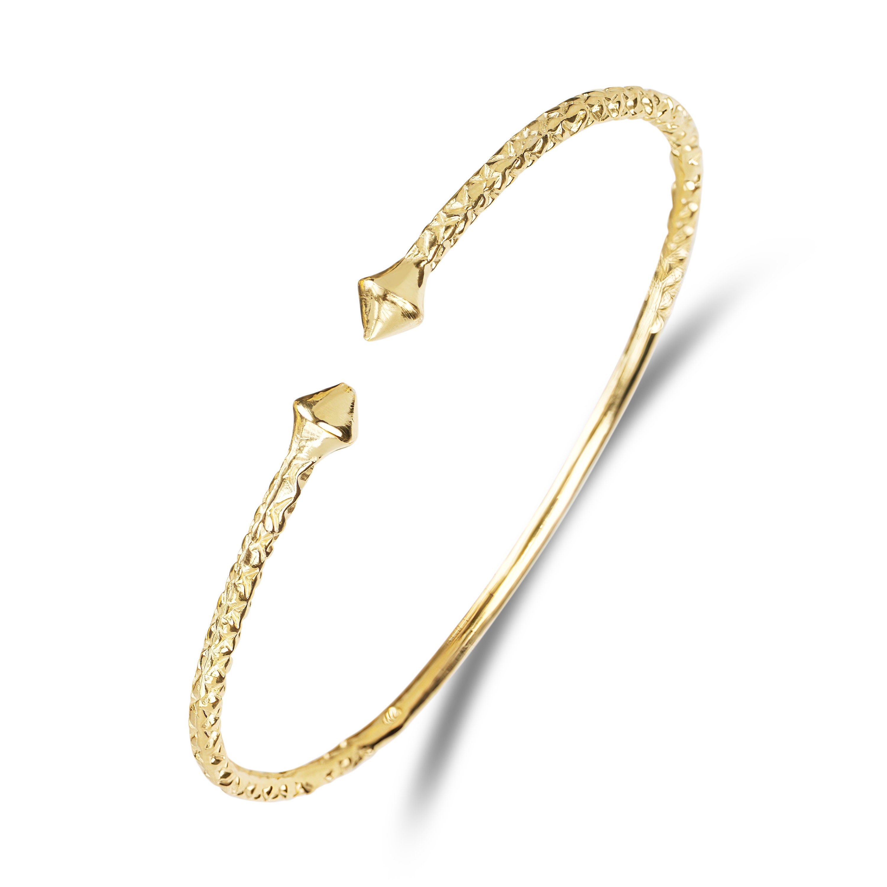 Solid Yellow Gold West Indian Bangle Smooth Pyramids Ends 1 Piece