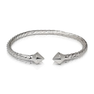 Thick Pyramid Ends Coiled Rope West Indian Bangle .925 Sterling silver, twisted bangle, cuff bracelet for men, women