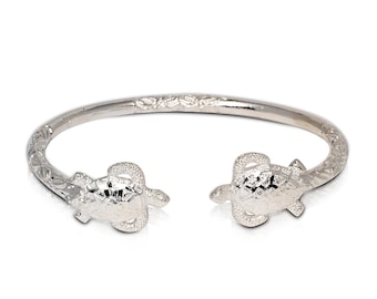 Solid .925 Sterling Silver Sea Turtle Bangle, 1 piece
