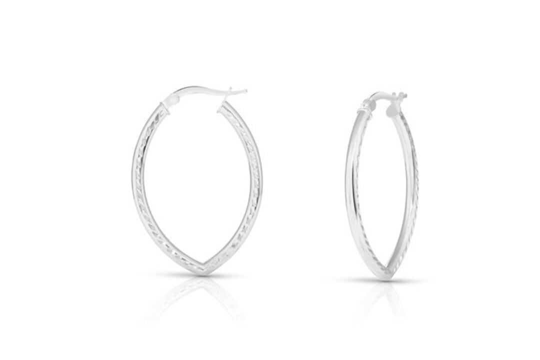 Diamond Cut Oval Hoop Earrings .925 Sterling Silver Etsy