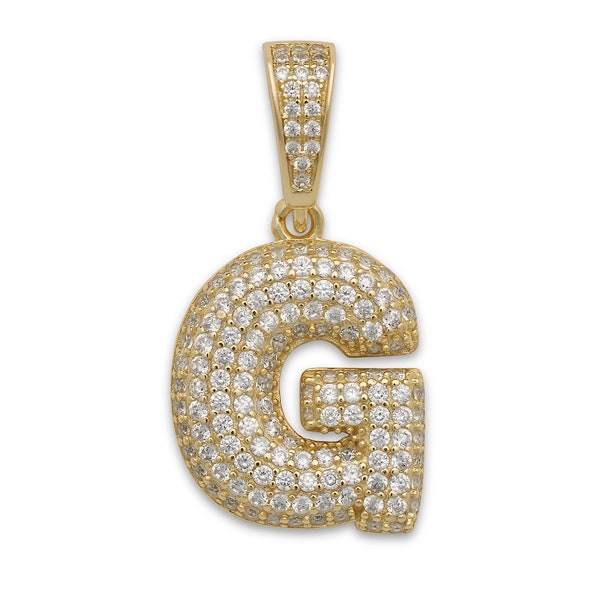 Small CZ .925 Sterling Silver 14K Gold Plated Bubble Letter, Balloon Letter, Initial Pendant, Letter Charm