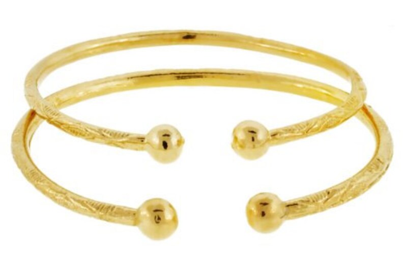 Solid Sterling Silver West-Indian Bangle Set Plated with 14K Gold