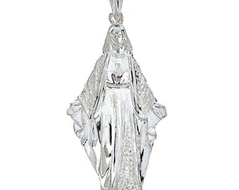 925 Sterling Silver Large Virgin Mary Pendant - MADE IN USA (14 grams)