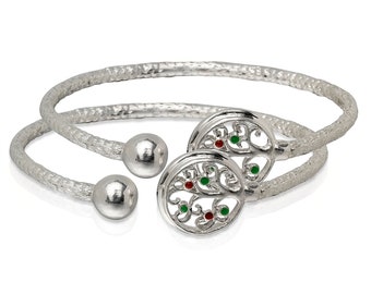 Tree of Life .925 Sterling Silver Birthstone Bangles Set, 1 pair