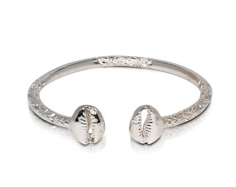 Solid .925 Sterling Silver Cowrie Shell Bangle, 1 piece