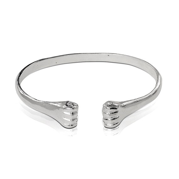 925 Sterling Solid Silver Handmade West Indian Flat Fists ends bangle Bracelet 1 piece