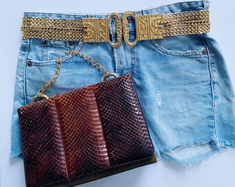 Vintage designer genuine snake purse with chain 70s