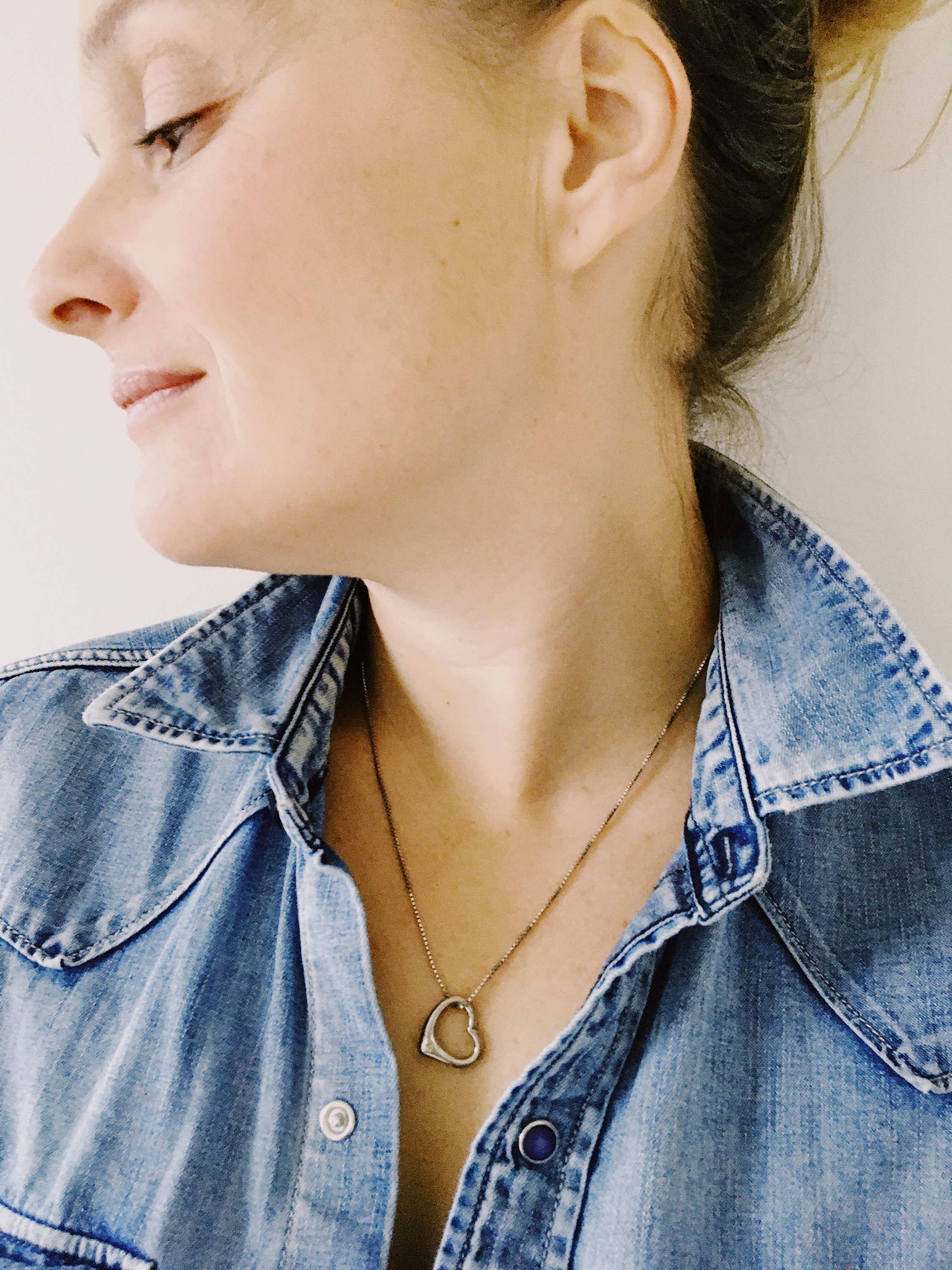 Vintage Lovely Heart Pendant ,chain,necklace in Real Silver