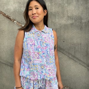 Vintage oversize romper, jumpsuit, short printed from the 80s