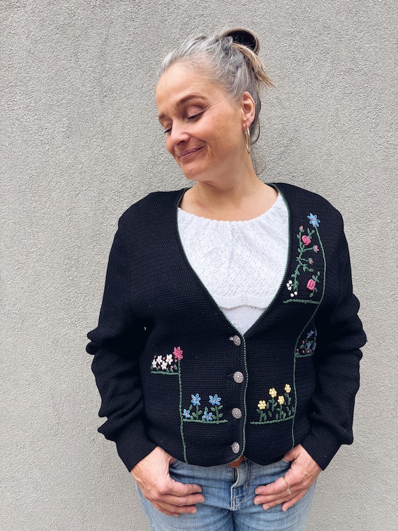Vintage cardigan, haut, tricot romantique fait en Allemagne de l'ouest RFA 80s