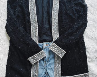 Vintage Beaded by hand sequins blazer,vest from the 80s