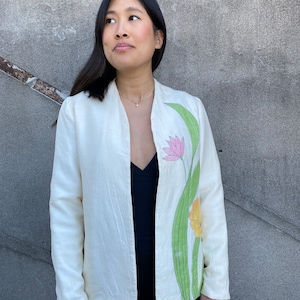 Vintage Jacke, Blazer aus Wildseide und handbemalt aus den 90er Jahren