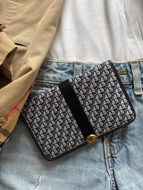 Vintage wallet, passport holder, wallet, card holder monogrammed Dior for passport 80s marine