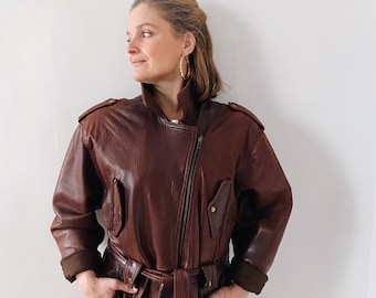 90s Genuine Soft Lambskin Leather Parka/Coat/perfecto hot chocolat Real Leather
