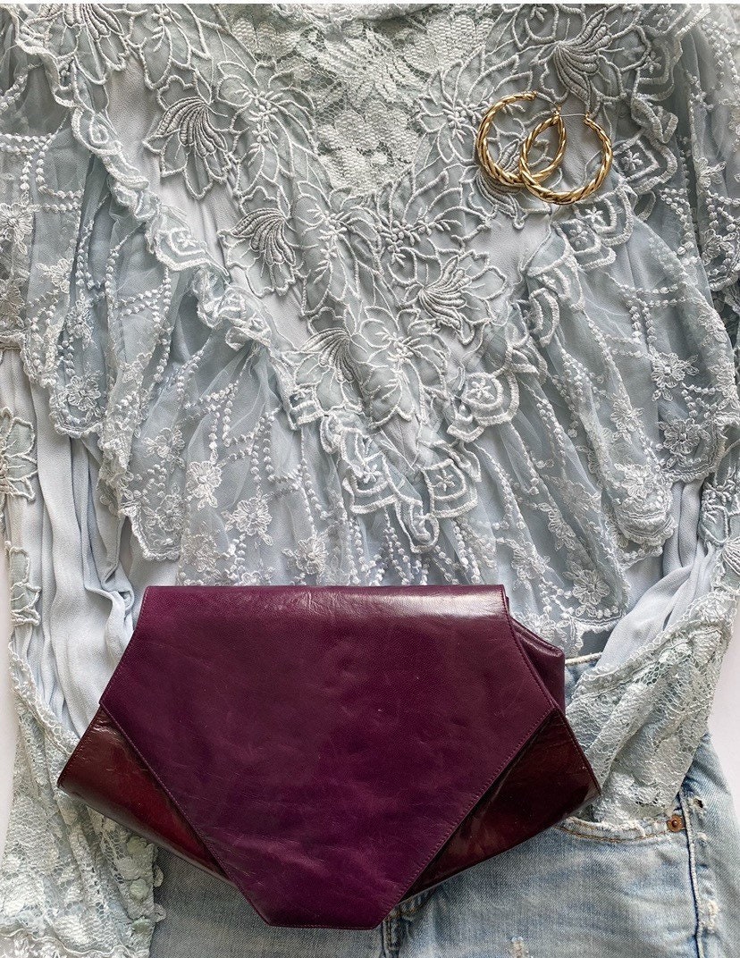 Vintage minimalist, moderne, clutch, bag, purse en genuine leather Charles Jourdan Paris 90s