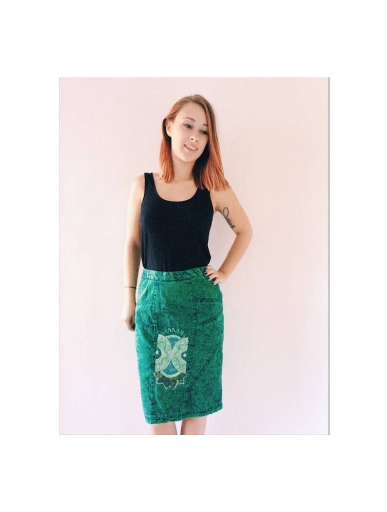 Vintage green tie dye jeans skirt from The 80s image 4